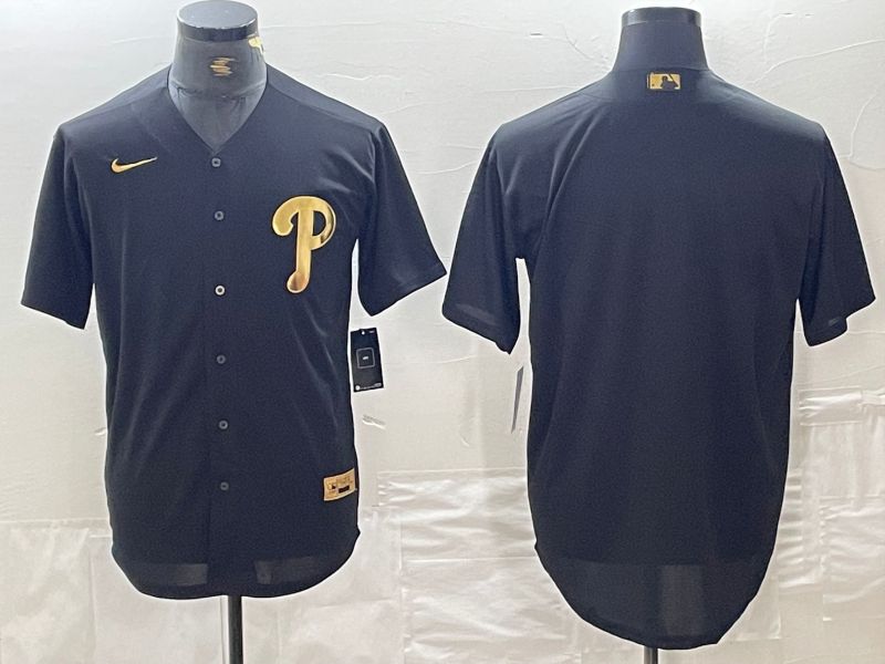 Men Philadelphia Phillies Blank Black gold 4 th generation Nike 2024 MLB Jersey style 1